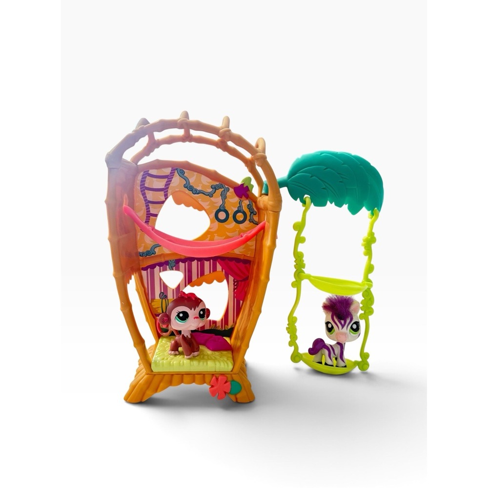 Littlest Pet Shop LPS #2469 #2470 Monkey Zebra Bamboo Bungalow G2 Set